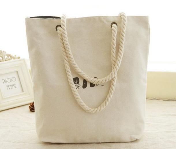Natural Color Large Tote Bag Custom Logo Canvas Shopping Bag With Canvas Handle