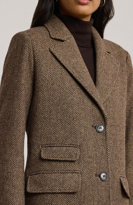 Longline Herringbone Wool Blend Reefer Coat