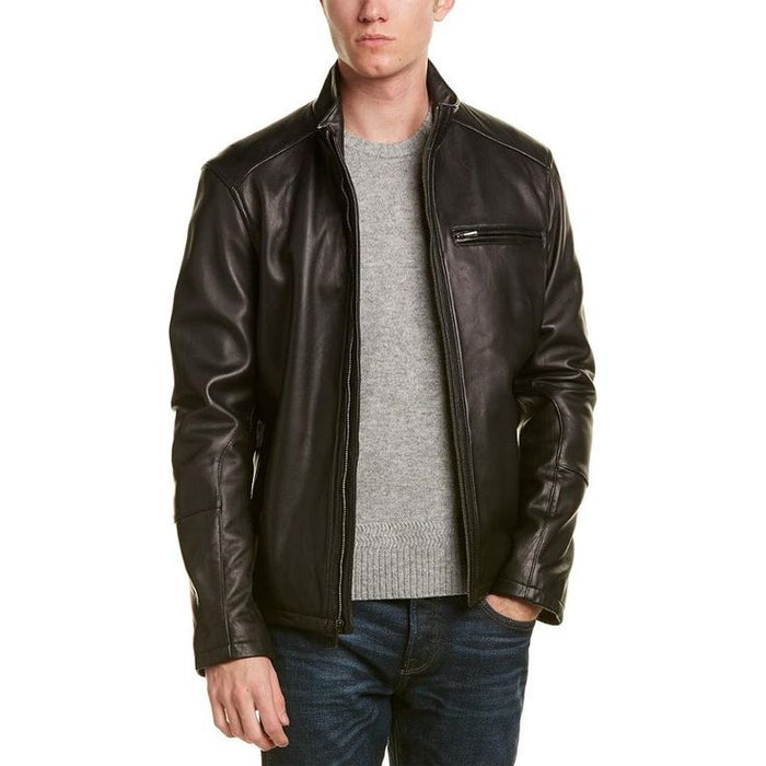 Cole Haan Men's Smooth Leather Moto Jacket