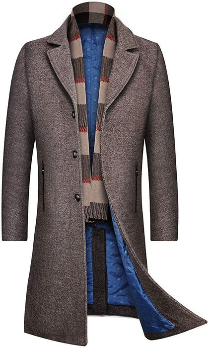 Longline Herringbone Wool Blend Reefer Coat For Men