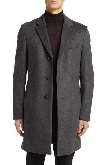 Longline Herringbone Wool Blend Reefer Coat For Men