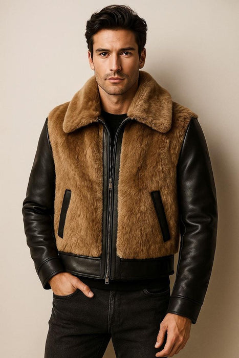 Faux Fur Bomber Jacket for Men