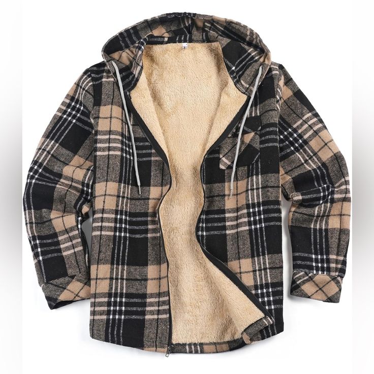 ZENTHACE Women's Hooded Flannel Shirt Jacket,Sherpa Lined Full Zip Fall Winter Plaid Shacket