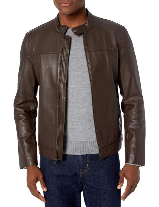 Cole Haan Men's Smooth Leather Moto Jacket