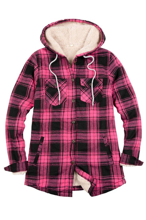 ZENTHACE Women's Hooded Flannel Shirt Jacket,Sherpa Lined Full Zip Fall Winter Plaid Shacket