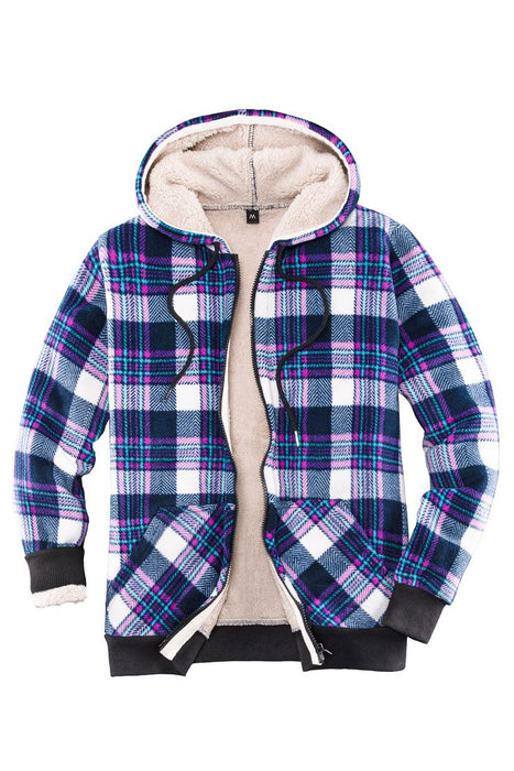 ZENTHACE Women's Hooded Flannel Shirt Jacket,Sherpa Lined Full Zip Fall Winter Plaid Shacket