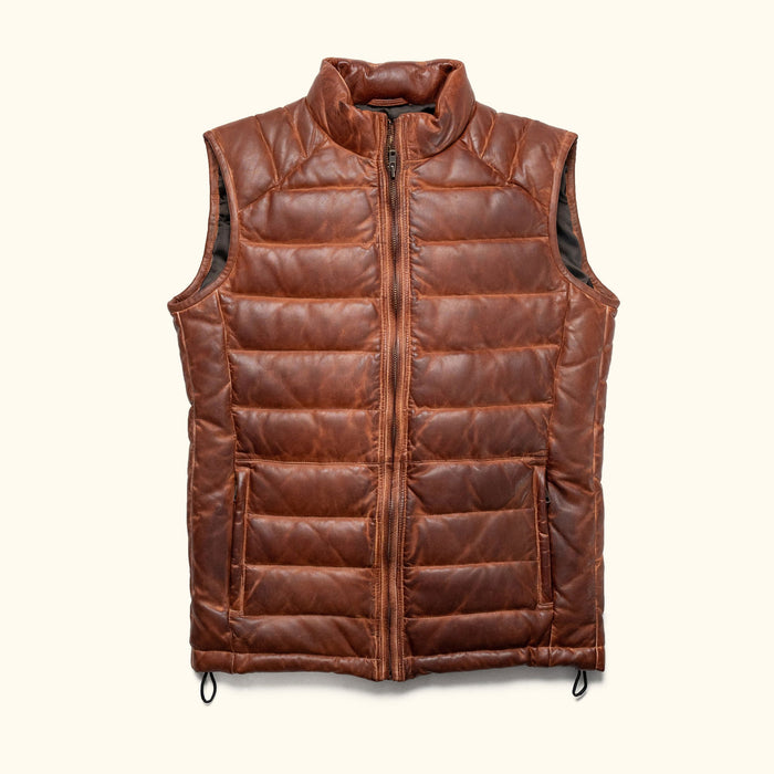 Classic Quilted Leather Vest, Vintage Brown Leather Puffer Vest
