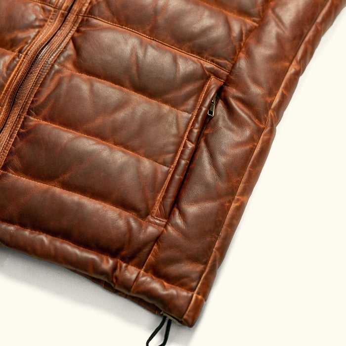 Classic Quilted Leather Vest, Vintage Brown Leather Puffer Vest