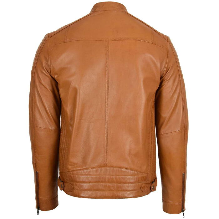 Men’s Tan Leather Biker Jacket  Classic Tan Leather Zip-Up Jacket  Men’s Premium Tan Leather Jacket
