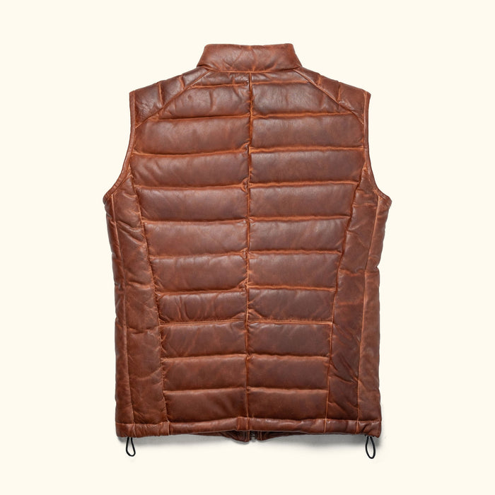 Classic Quilted Leather Vest, Vintage Brown Leather Puffer Vest