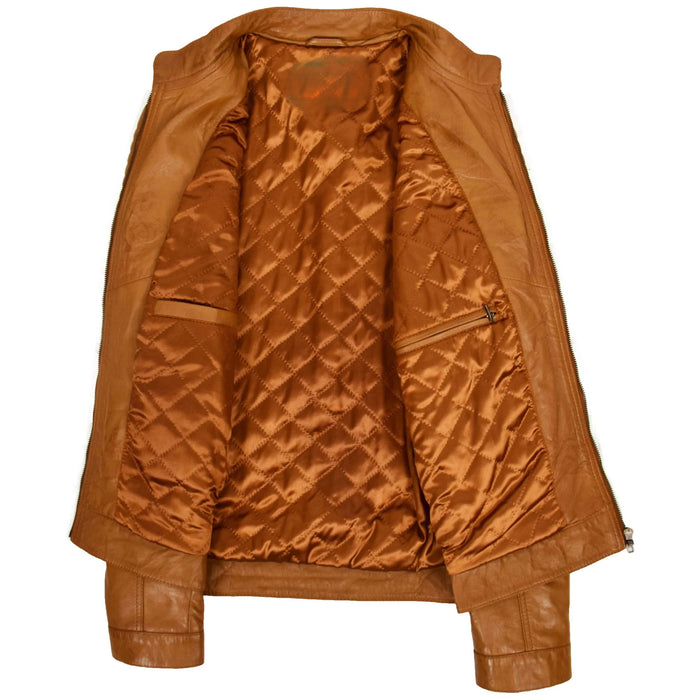 Men’s Tan Leather Biker Jacket  Classic Tan Leather Zip-Up Jacket  Men’s Premium Tan Leather Jacket