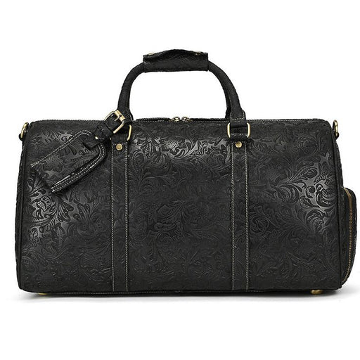 Vintage Embossed Leather Weekender Bag for Men – Premium Travel Duffel