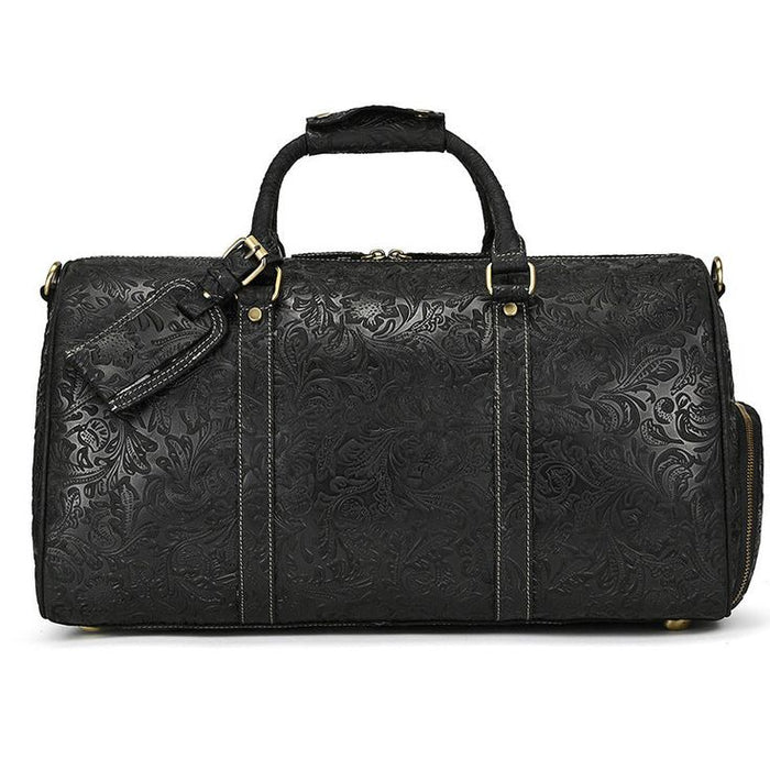 Vintage Embossed Leather Weekender Bag for Men – Premium Travel Duffel