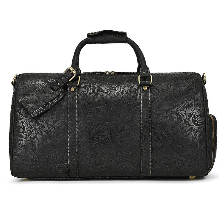 Vintage Embossed Leather Weekender Bag for Men – Premium Travel Duffel