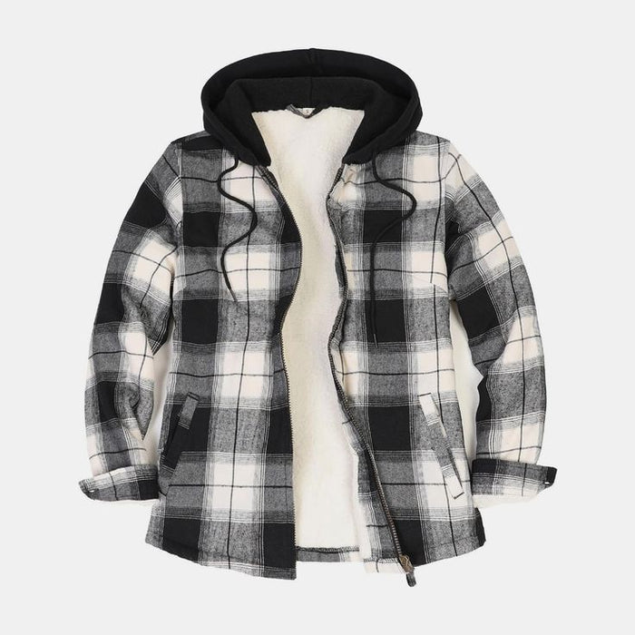 ZENTHACE Women's Hooded Flannel Shirt Jacket,Sherpa Lined Full Zip Fall Winter Plaid Shacket